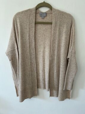 Pure Collection Cashmere Sweater Women's Medium Open Front Luxury Beige Cardigan